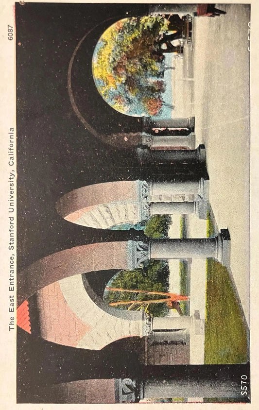 East Entrance, Stanford University, California in 1930s - Vintage Stanford University Postcard