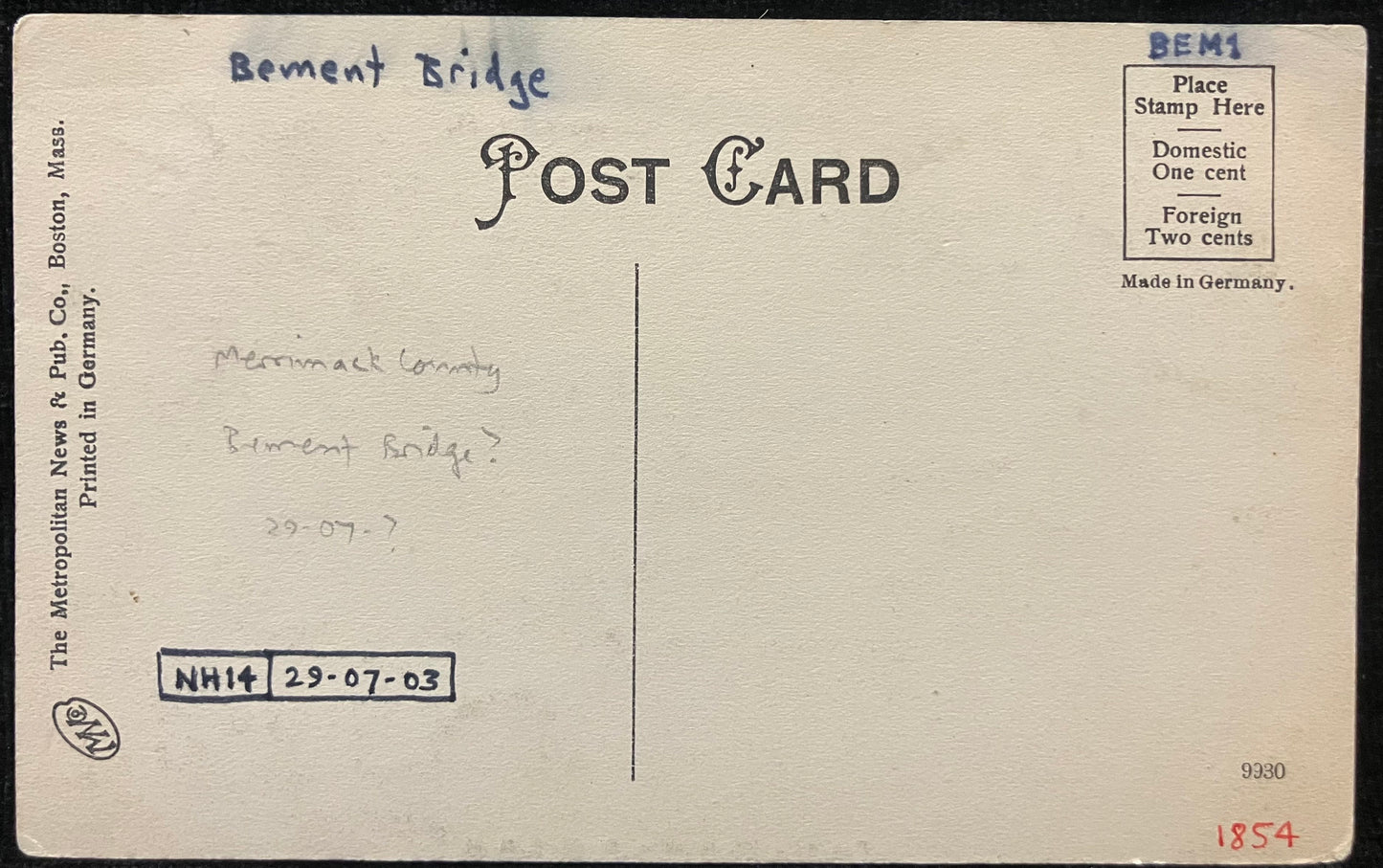 Rocket Bridge Lake Massasecum, Bradford, New Hampshire - Pine Grove at Lake Massasecum - Vintage Covered Bridge Postcard