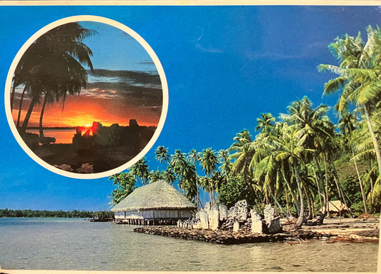 Religious Offer Grounds - Huahine Island, Polynesia - Vintage Postcard