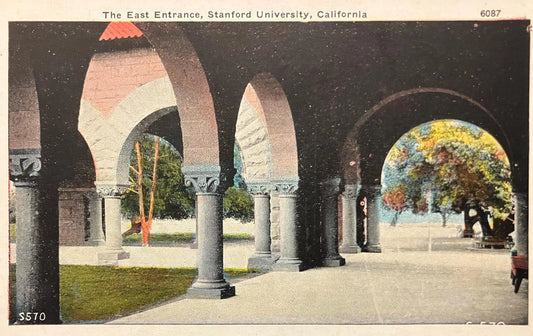 East Entrance, Stanford University, California in 1930s - Vintage Stanford University Postcard