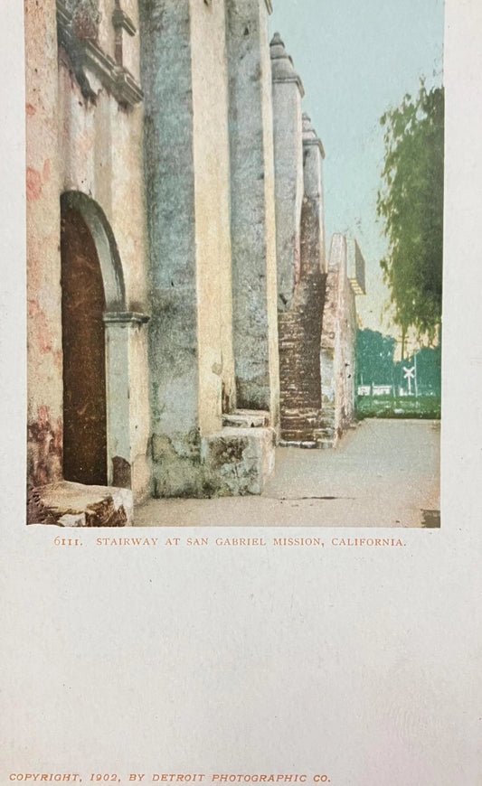 Stairway at San Gabriel Mission, California - Copyright 1902, by Detroit Photographic Co. - Early  Postcard with Address-only Backside