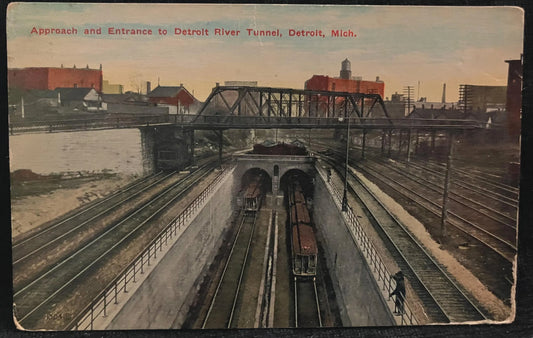 Approach and Entrance to new River Tunnel, Detroit, Michigan in 1910 - Vintage Railway Tunnel Postcard - Michigan Central Railway Tunnel