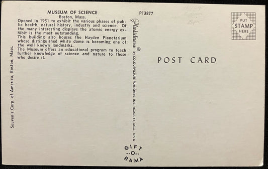 Museum of Science Boston, Mass. - Vintage Massachusetts  Postcard - Boston Postcard