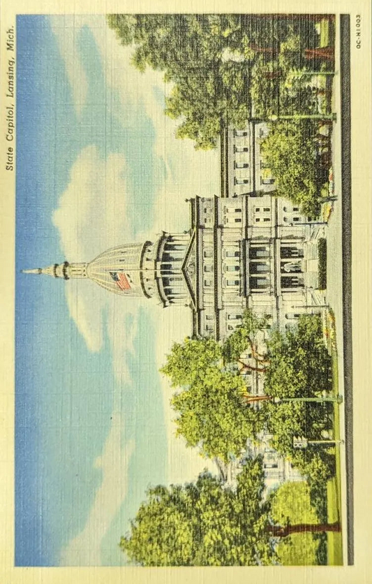 State Capitol - Lansing, Michigan - 1940s Linen Postcard