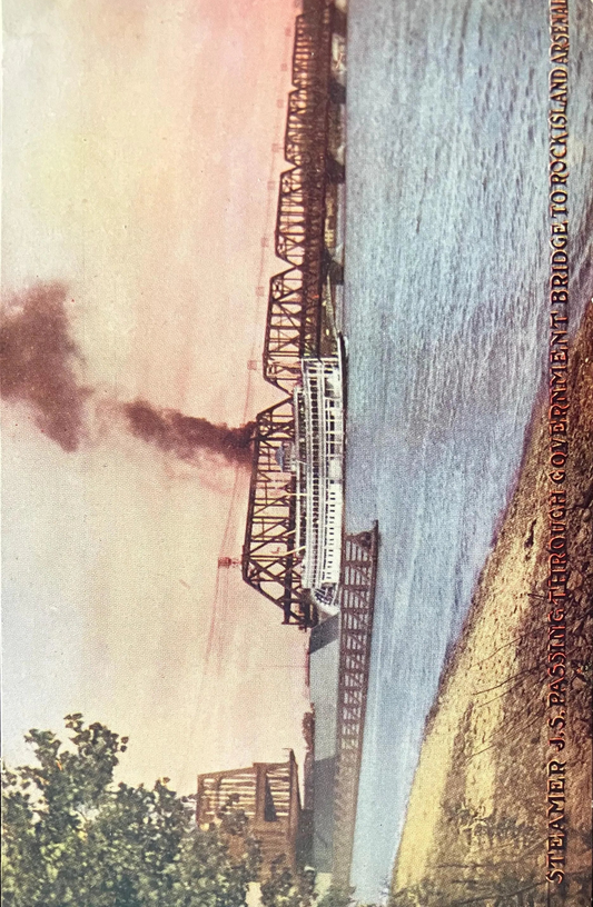 Steamer J. S. - Passing Through Government Bridge - Rock Island Arsenal - Vintage Bridge Postcard