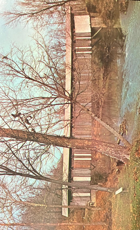 Adams Mill Bridge over Wild Cat Creek in Carroll County, Indiana - Photo byJohn V. Pontiere Jr. - Vintage Indiana Covered Bridge Postcard