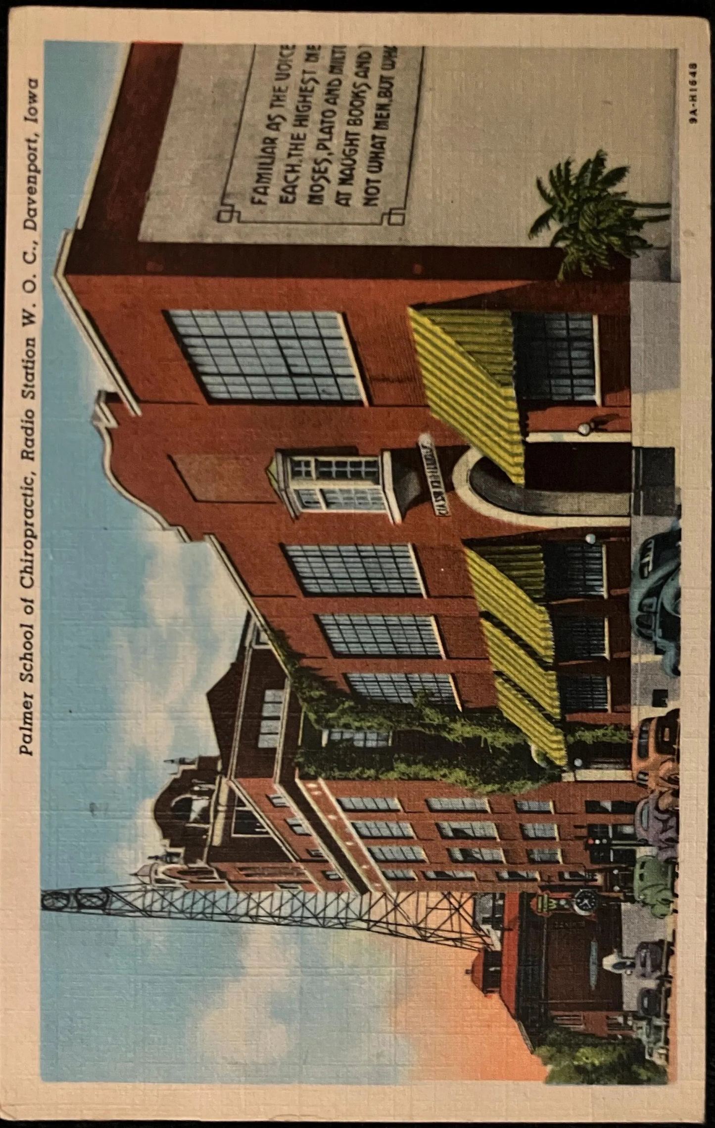 Palmer School of Chiropractic - Radio Station W. O. C. - Davenport, Iowa - 1950s Linen Postcard