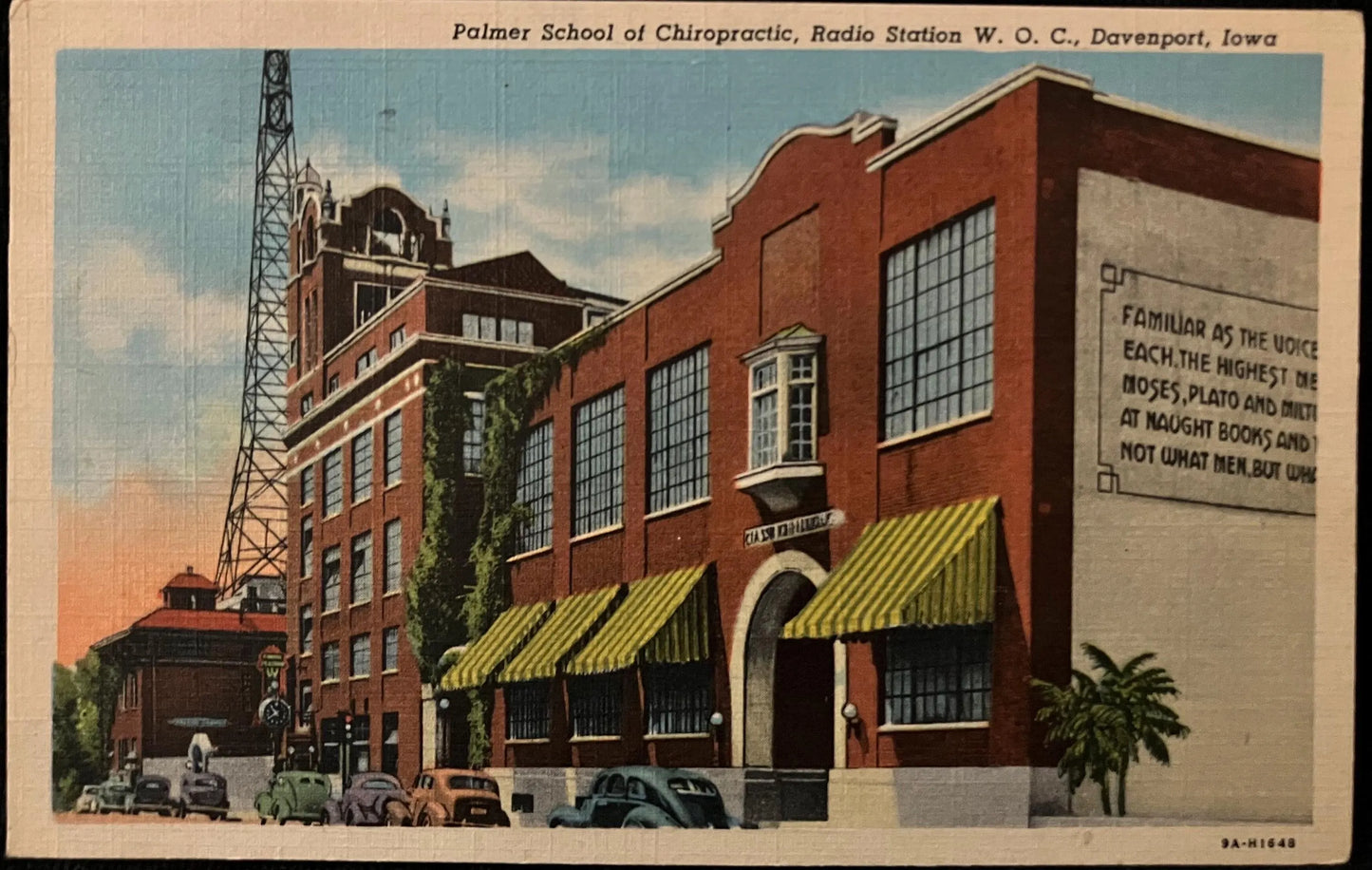 Palmer School of Chiropractic - Radio Station W. O. C. - Davenport, Iowa - 1950s Linen Postcard