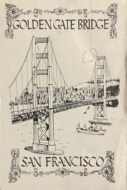 Golden Gate Bridge - San Francisco, California - Sketch: Jagua of Sausalito - Centennial of Sound Recording - Vintage Postcard