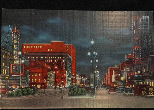 Canal Street at Night, New Orleans, Louisiana 1940s - Vintage New Orleans Postcard - Vintage Nighttime Postcard -