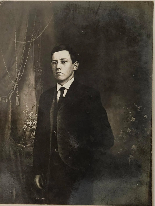 RPPC - Well Dressed Victorian Young Man- Graduation Photo - Victorian decor in backgroundge