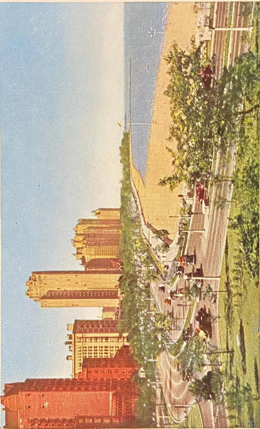 Lake Shore Drive and Oak St. Beach, Chicago, Illinois in 1930s- Vintage Postcard