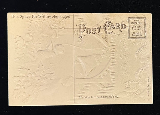 Embossed Cherubs Ringing Christmas Bells - Pine Boughs and Holly - Merry Christmas- Vintage Postcard