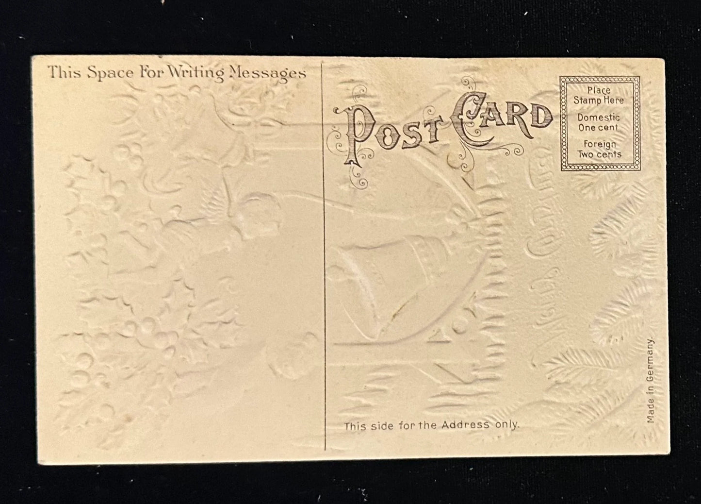 Embossed Cherubs Ringing Christmas Bells - Pine Boughs and Holly  - Merry Christmas- Vintage Postcard