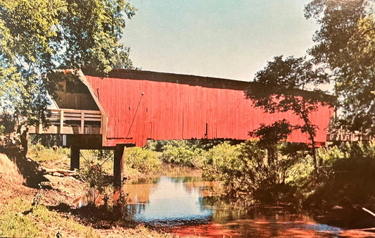 Cedar Lake Bridge - Casper Bridge - Winterset, Iowa - Photo: Clee R. Crawford - Vintage Covered Bridge Postcard