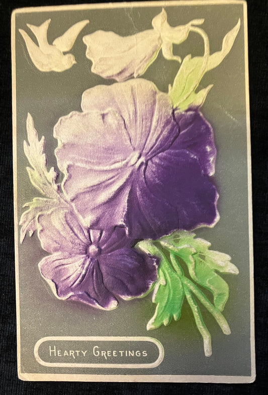 Hearty Greetings - Antique Embossed Postcard