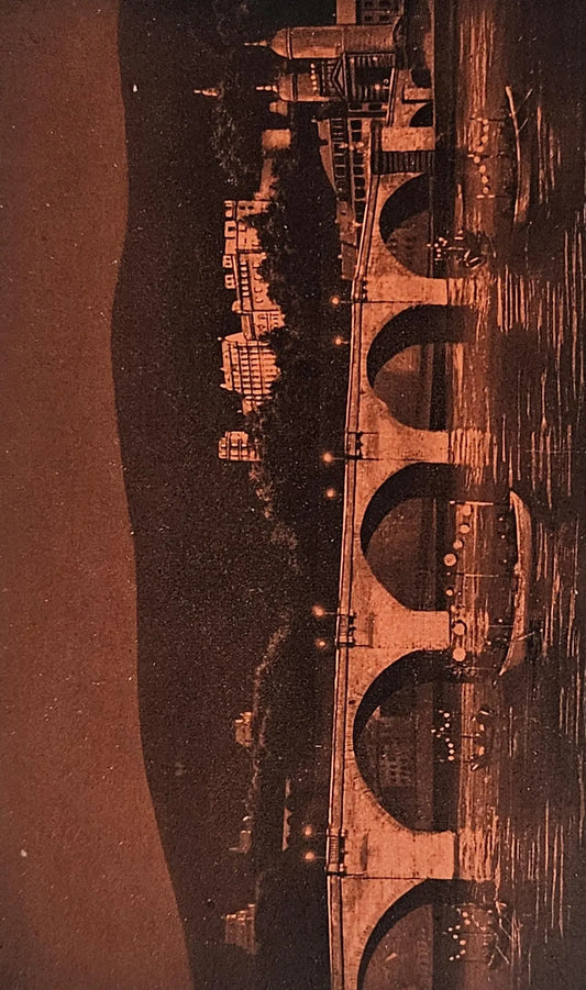 Heidelberg Bridge on the Neckar River in the Evening - 1926 Germany -  Bridge Postcard- " Die Sclossbeleuchtung"