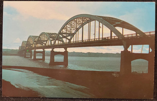 Centennial Bridge between Davenport, Iowa and Rock Island, Illinois - Ektachrome by Rene Briegel - Vintage Iowa Postcard