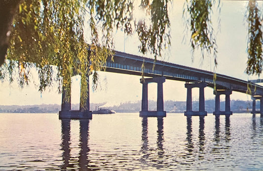 Route 80 Bridge over the Mississippi River - LeClaire, Iowa - Ektachrome by Rene Briegel - Vintage Bridge Postcard