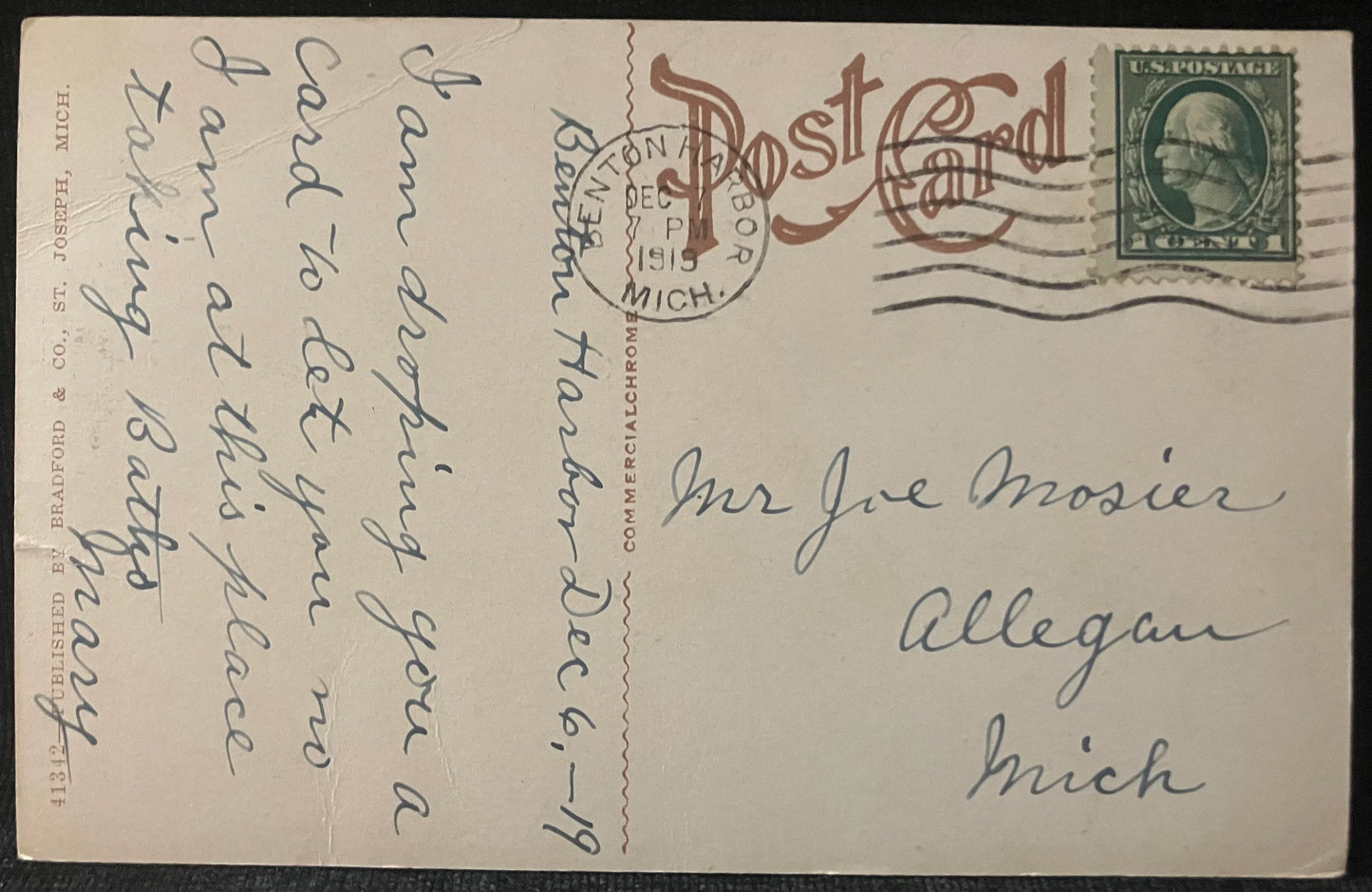 Premier Mineral Baths, “The Old Original,” Benton Harbor, Michigan - Vintage Postcard