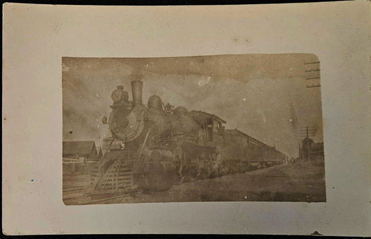 RPPC Steam Engine Train  with steam coming out -   1915 Sepia Tone Vintage Postcard