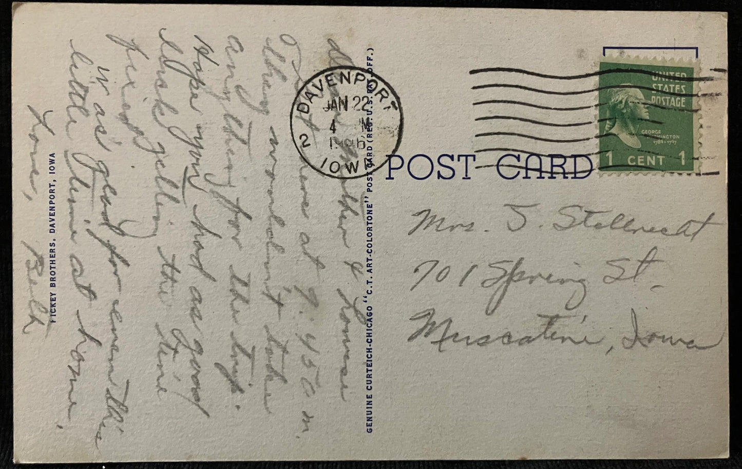 Palmer School of Chiropractic - Radio Station W. O. C. - Davenport, Iowa - 1950s Linen Postcard