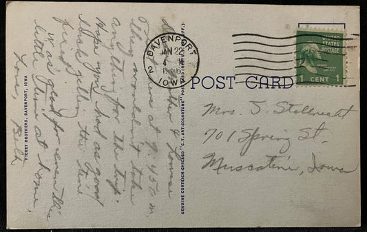 Palmer School of Chiropractic - Radio Station W. O. C. - Davenport, Iowa - 1950s Linen Postcard