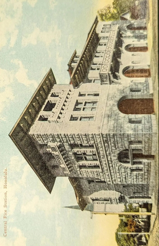 Central Fire Station, Honolulu, Hawaii, Built in 1897 with Blue Stone Construction - Vintage Fire Station Postcard