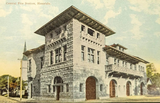 Central Fire Station, Honolulu, Hawaii, Built in 1897 with Blue Stone Construction - Vintage Fire Station Postcard