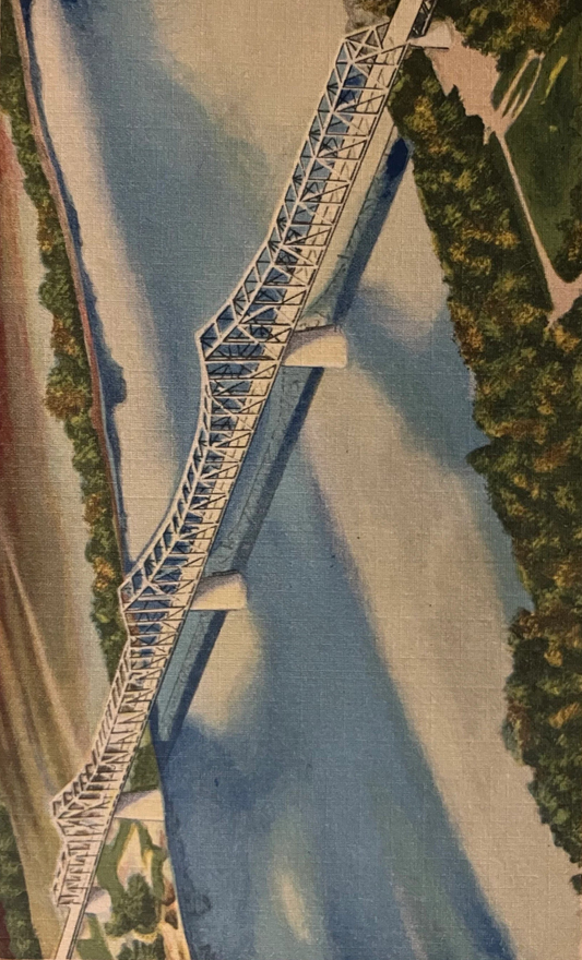 Audubon Memorial Bridge - U. S. 41, Between Evansville, Indiana and Henderson, Kentucky - Vintage Bridge Postcard