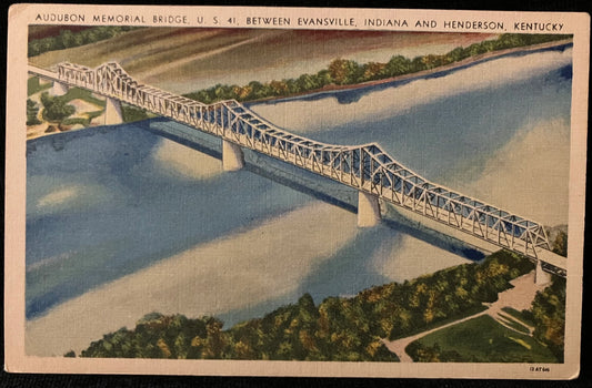 Audubon Memorial Bridge - U. S. 41, Between Evansville, Indiana and Henderson, Kentucky - Vintage Bridge Postcard