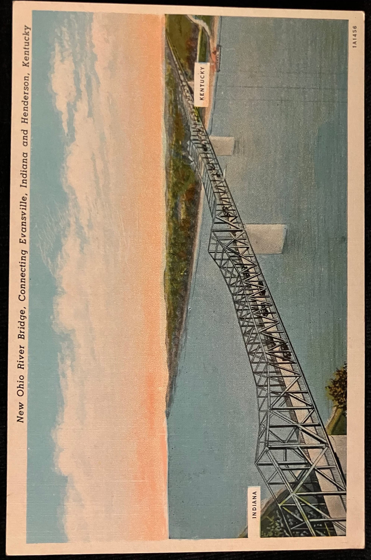 New Ohio River Bridge - Connecting Evansville, Indiana and Henderson, Kentucky - Vintage Bridge Postcard