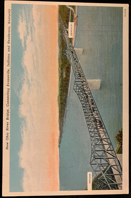 New Ohio River Bridge - Connecting Evansville, Indiana and Henderson, Kentucky - Vintage Bridge Postcard