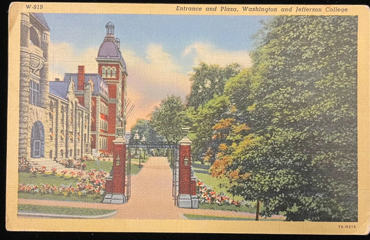 Entrance and Plaza, Washington and Jefferson College, Washington, Pennsylvania - Vintage Pennsylvania Postcard