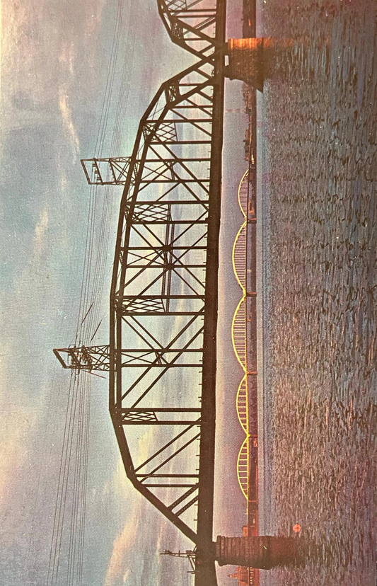 Sunset on the Mississippi River - Rock Island Centennial Bridge - Davenport, Iowa - Ektachrome by Rene Briegel - Vintage Bridge Postcard