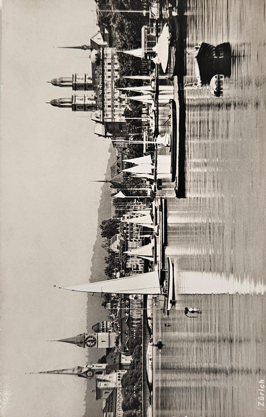 RPPC Zurich Ausland River Switzerland Boats On Pier With Skyline - Vintage International Postcard