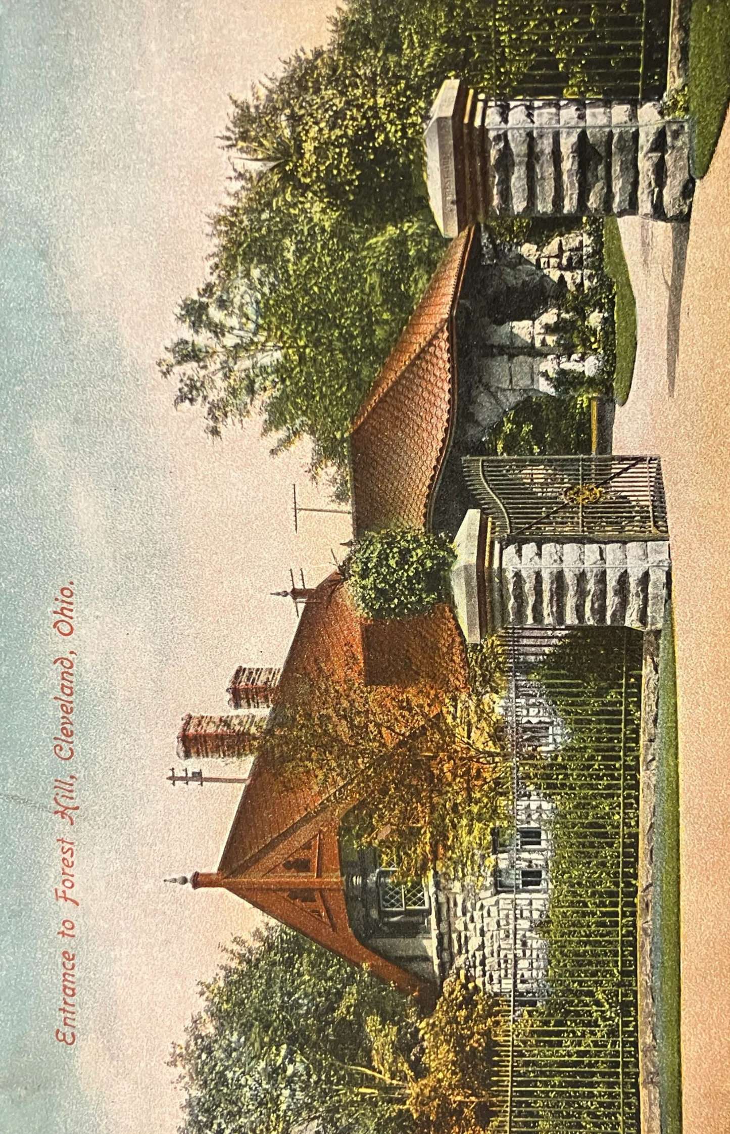 Entrance to Forest Hill, Cleveland Ohio- Vintage 1920s Postcard from Cleveland
