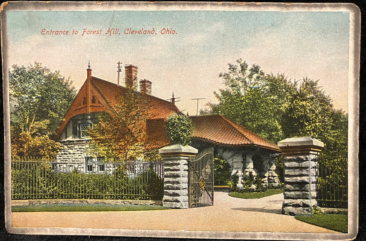 Entrance to Forest Hill, Cleveland Ohio- Vintage 1920s Postcard from Cleveland