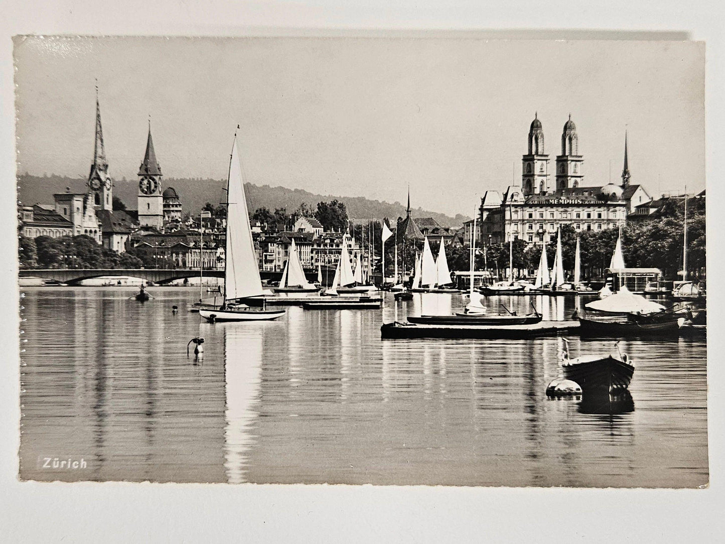 RPPC Zurich Ausland River Switzerland Boats On Pier With Skyline - Vintage International Postcard
