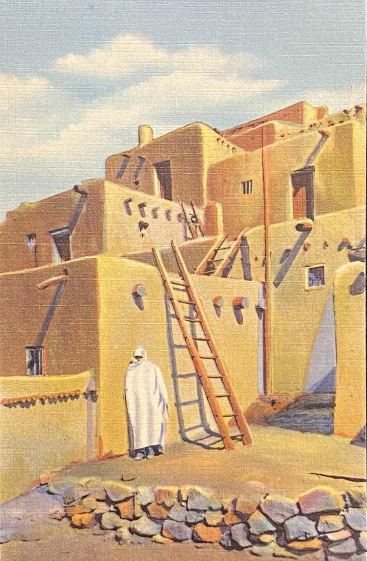 A Corner in Taos Pueblo - Taos, New Mexico - 1940 Linen Postcard