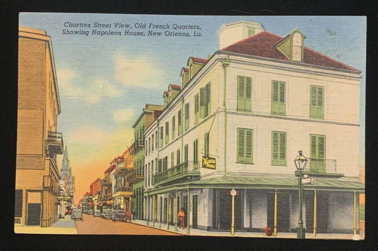 Chartres Street View, Old French Quarters, Showing Napoleon House, New Orleans, Louisiana - Vintage New Orleans Postcard