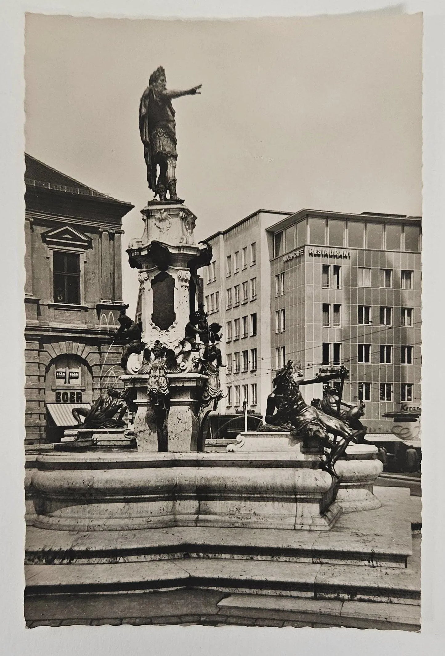 RPPC- Fountain Of Augustus, Augsburg Germany Vorkriegs-Rathausplatz  - Vintage International Postcard