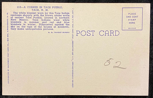 A Corner in Taos Pueblo - Taos, New Mexico - 1940 Linen Postcard