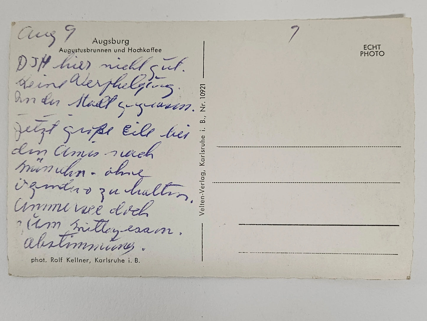 RPPC- Fountain Of Augustus, Augsburg Germany Vorkriegs-Rathausplatz  - Vintage International Postcard