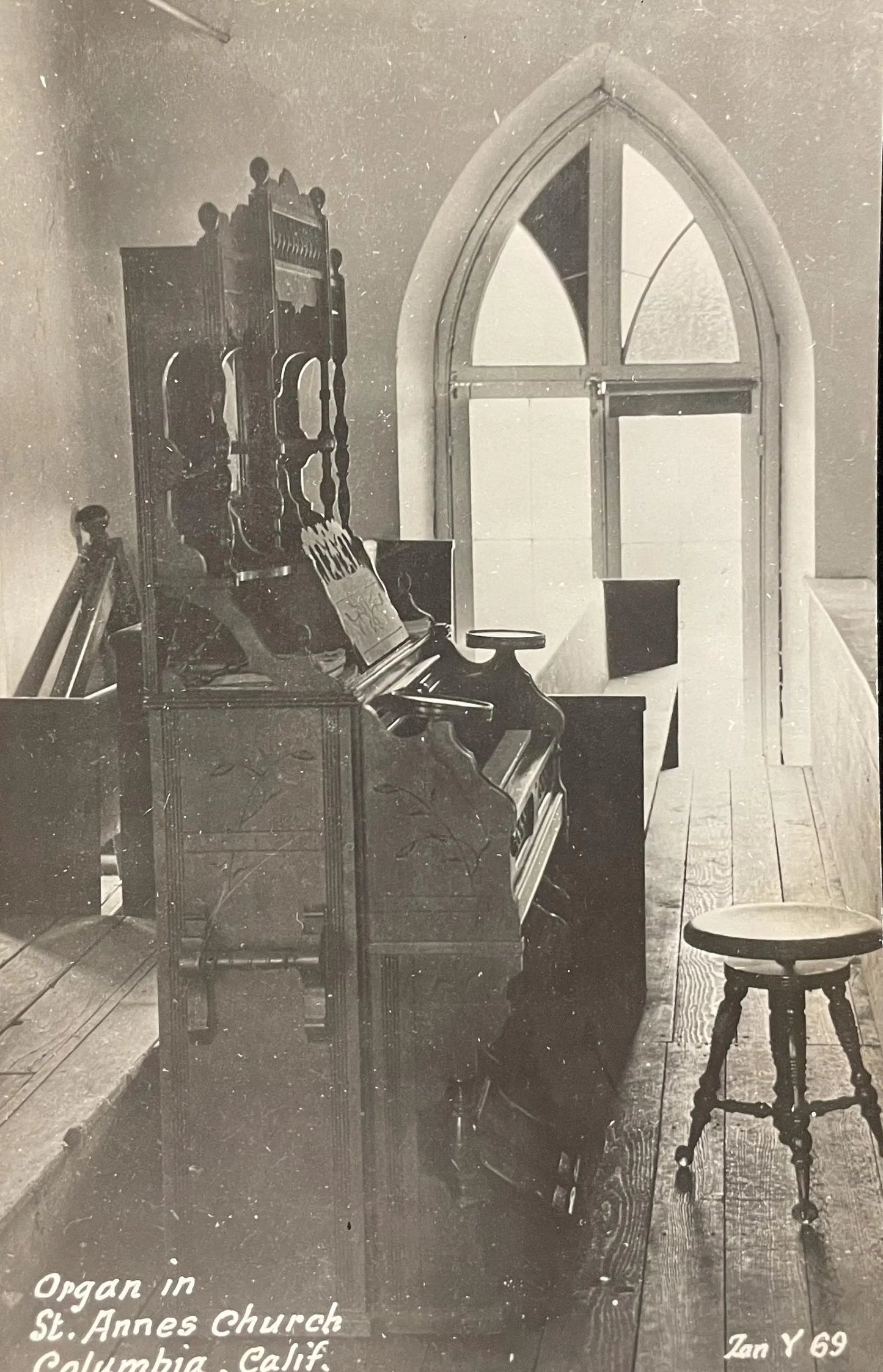 RPPC - Organ in St. Annes Church, Columbia, California- eEarly 1900s  Eckta chrome Photo in Church