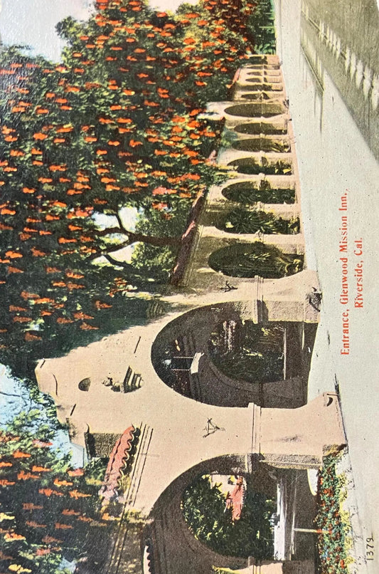 Entrance, Glenwood Mission Inn, Riverside, California 1915 - Vintage Mission Inn Postcard