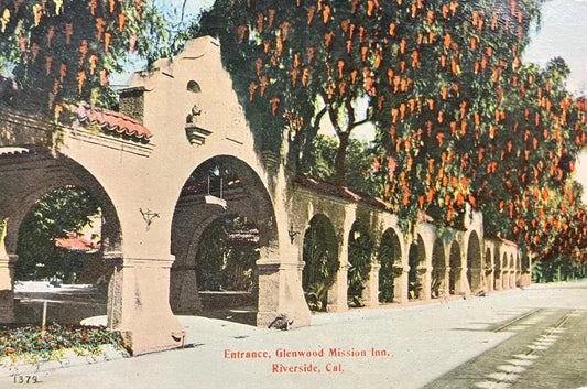 Entrance, Glenwood Mission Inn, Riverside, California 1915 - Vintage Mission Inn Postcard