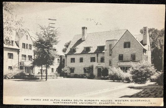 Chi Omega and Alpha Gamma Delta Sorority Houses Western Quadrangle, Northwestern University, Evanston. Illinois -  1930s University Postcard