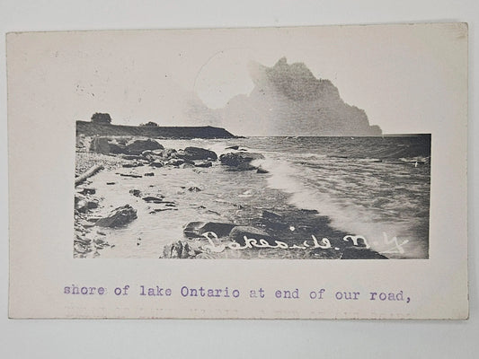 Half tone Printed Photo Lakeside New York - "Shore Of Lake Ontario At The End Of Our Road" Crashing Waves Rocky Shore - Vintage International Postcard