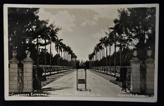 RPPC HiaLeah Park Race Track Clubhouse Entrance, Miami, Florida - Vintage Postcard